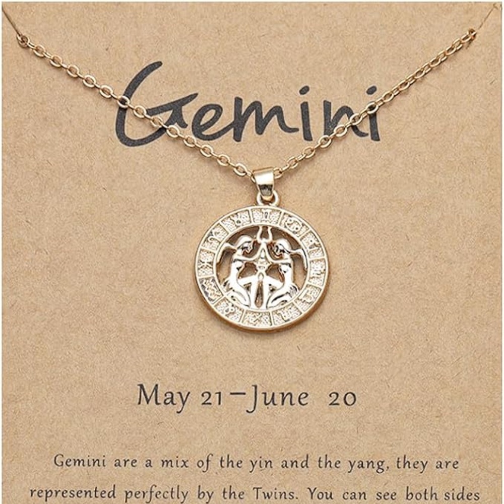 Gemini Zodiac Necklace Gold Painted Birthday Gift Christmas Gift